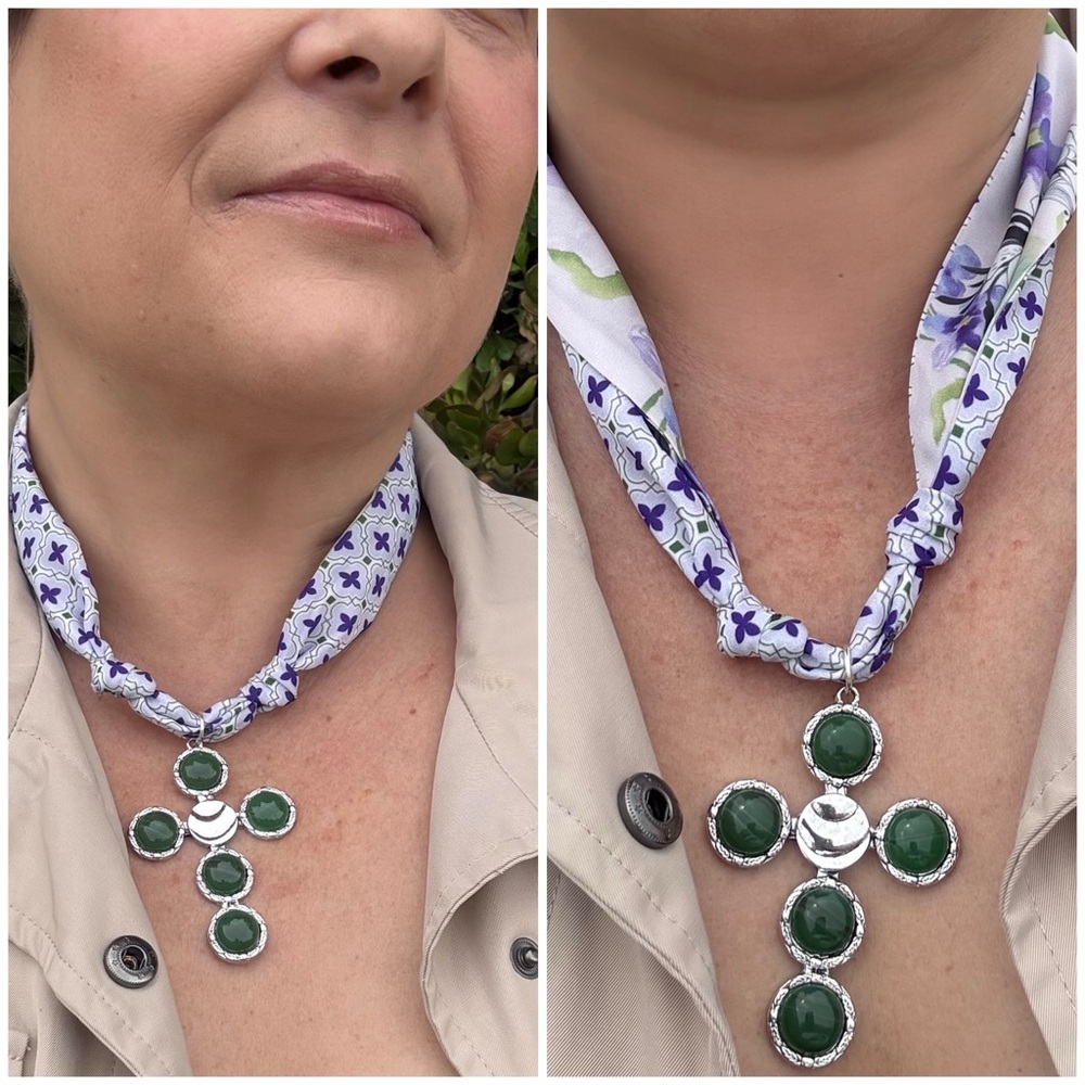 “Faith” Handmade Repurposed Free People (earrings) cross tie on style necklace